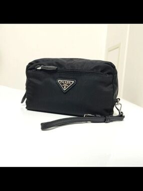 Prada Black Nylon Wristlet Toiletry Pouch